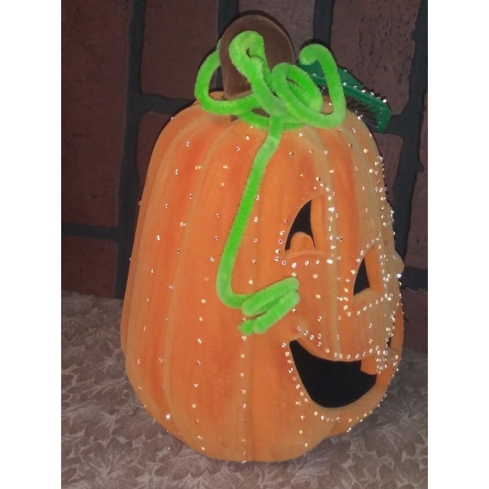 Vintage Halloween Jack o Lantern Pumpkin Oval embellished suede-like NO LIGHTS - Picture 4 of 8